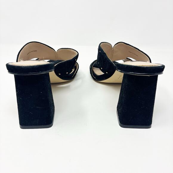 White House Black Market Gold Studded Suede Block Heeled Sandal 8.5 - Picture 5 of 7